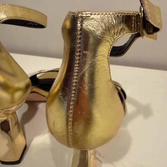 Antonio Melani Calla Leather Double Banded Dress Sandals in Cracked Foil Gold - Picture 8 of 15